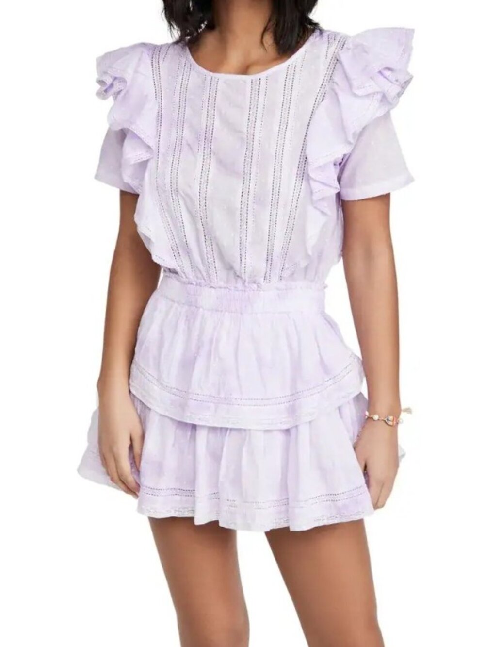 NWT LoveShackFancy Natasha Mini in Violet Splash Hand Dye Ruffle Cotton Dress L